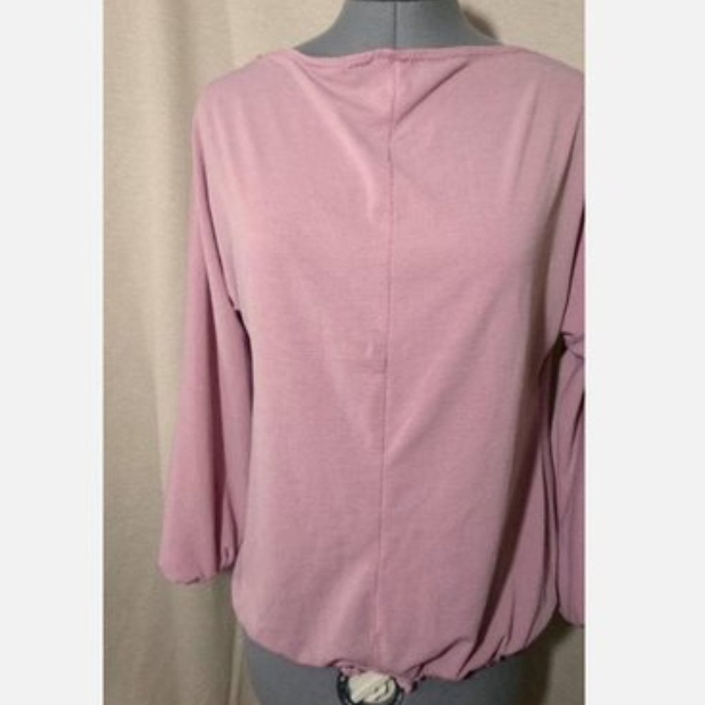 Super lightweight Pink stretch fit Boat neck T-shirt Top long slv Elastic waist